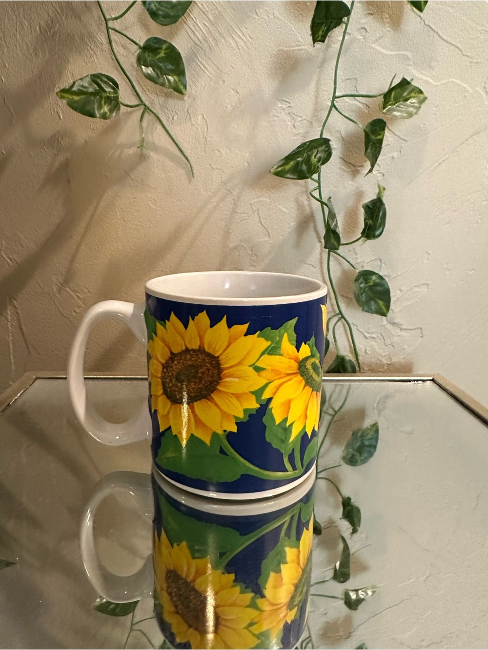 Sunflower Ceramic Mug with Bold Blue Background